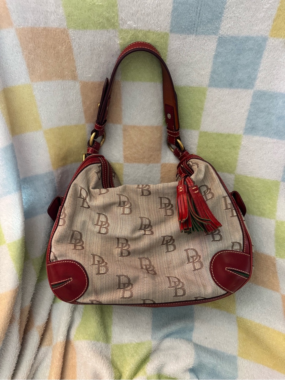 Dooney and Bourke Red-Trim Canvas Shoulder Bag